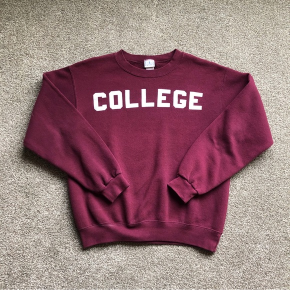 VINTAGE COLLEGE SPELLOUT CREWNECK MAROON TKS BASICS WOMENS SIZE MEDIUM - Picture 2 of 9
